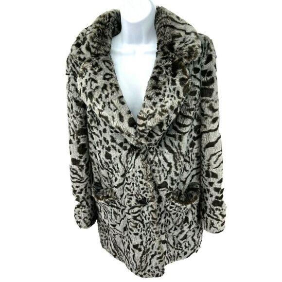 Lovers and Friends Size Small Gray Jacket Coat Faux Fur Animal Print - Picture 7 of 15